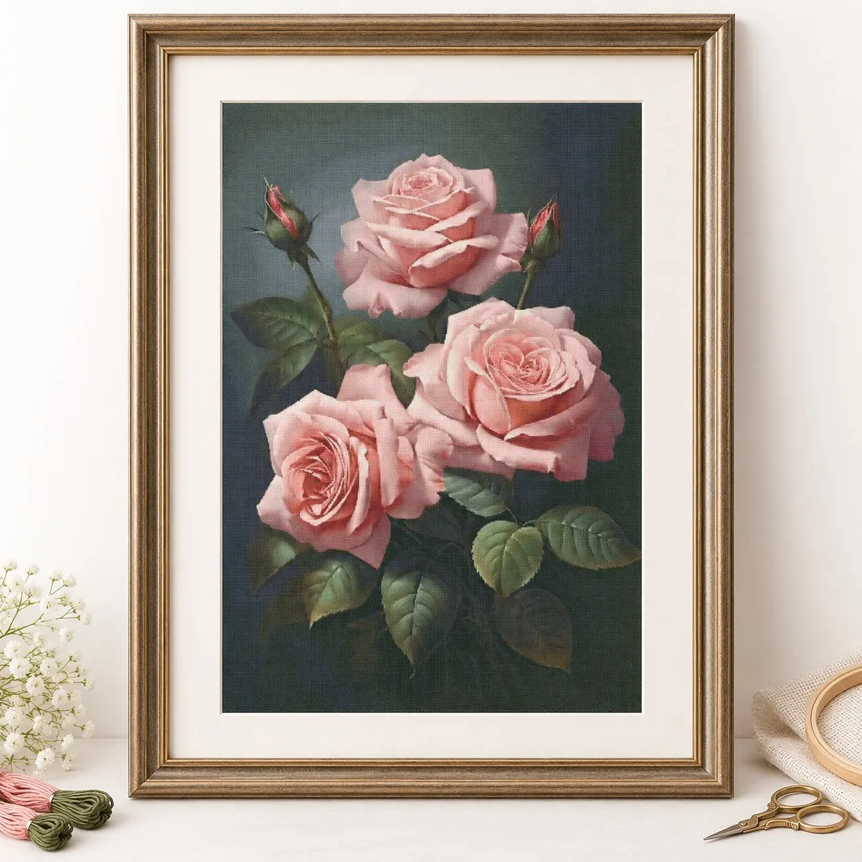[ZZ9435-Classic Pink Rhyme Rose]DIY Stamped Cross Stitch Kit for Adults 11CT 14CT 16CT Printed Canvas Embroidery Craft