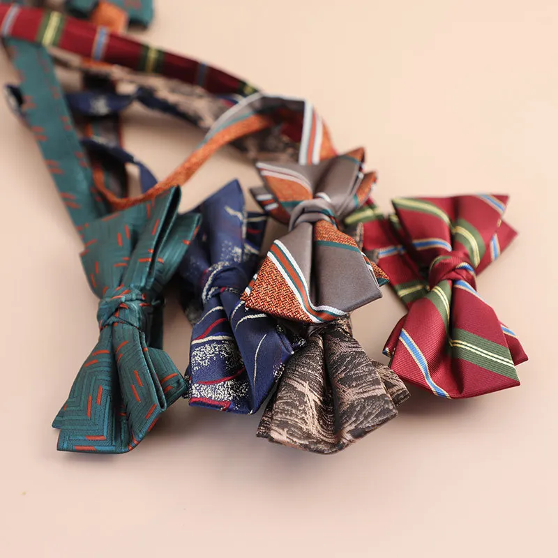 Vintage Colorful Pattern Bow Tie Style Double Layer Butterfly Necktie, Versatile Groom Groomsmen Wedding Party Tuxedo Accessory