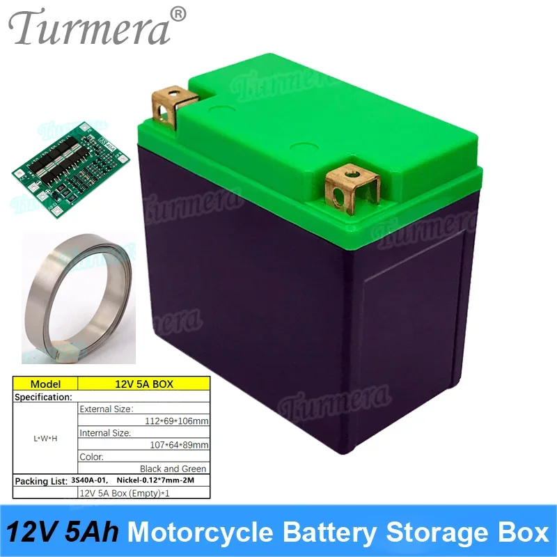 Turmera 12V 4A 5A Pusty pojemnik na akumulator motocyklowy może pomieścić 10-częściową baterię litowo-jonową 18650 lub 5 sztuk 32700 Lifepo4