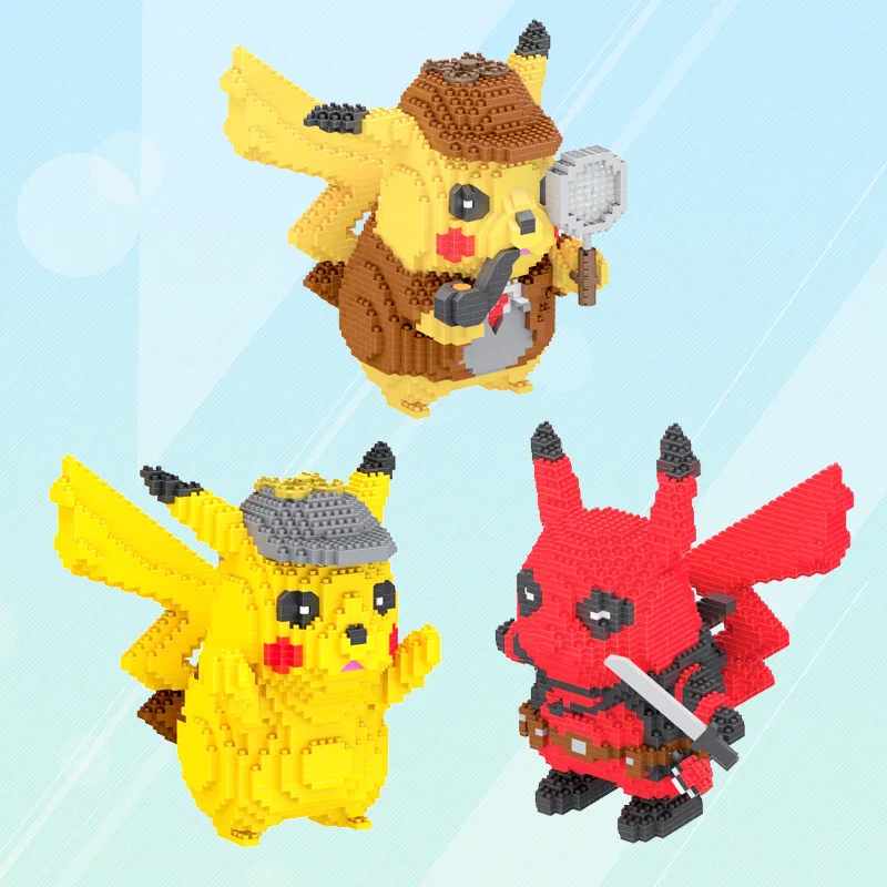 LBOYU Pokemon Mini Building Blocks Detective Pikachu Deadpool Diamond Micro Brick Figures Toys For Kid Birthday Gift