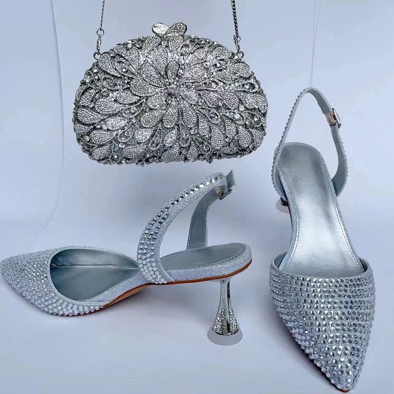 

INSIGHTLINK Luxury Rhinestones High heeled sandals Party Women's High Heels Elegant Evening Bags Sandals Wedding Bags and Shoes