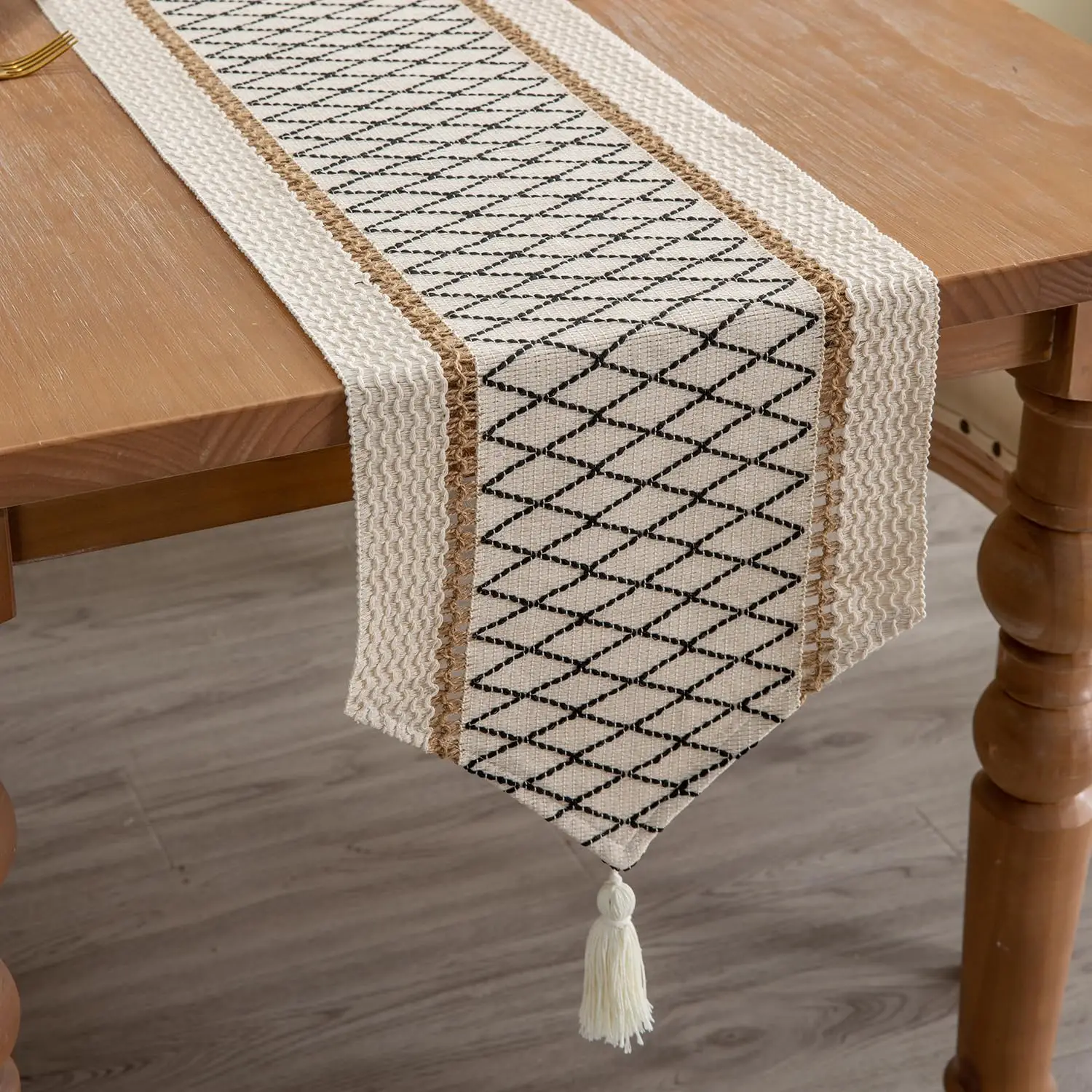 

Boho Style Table Runner with Tassels, Cotton and Linen, Farmhouse Home Decor, Living Room Dresser Scarfs