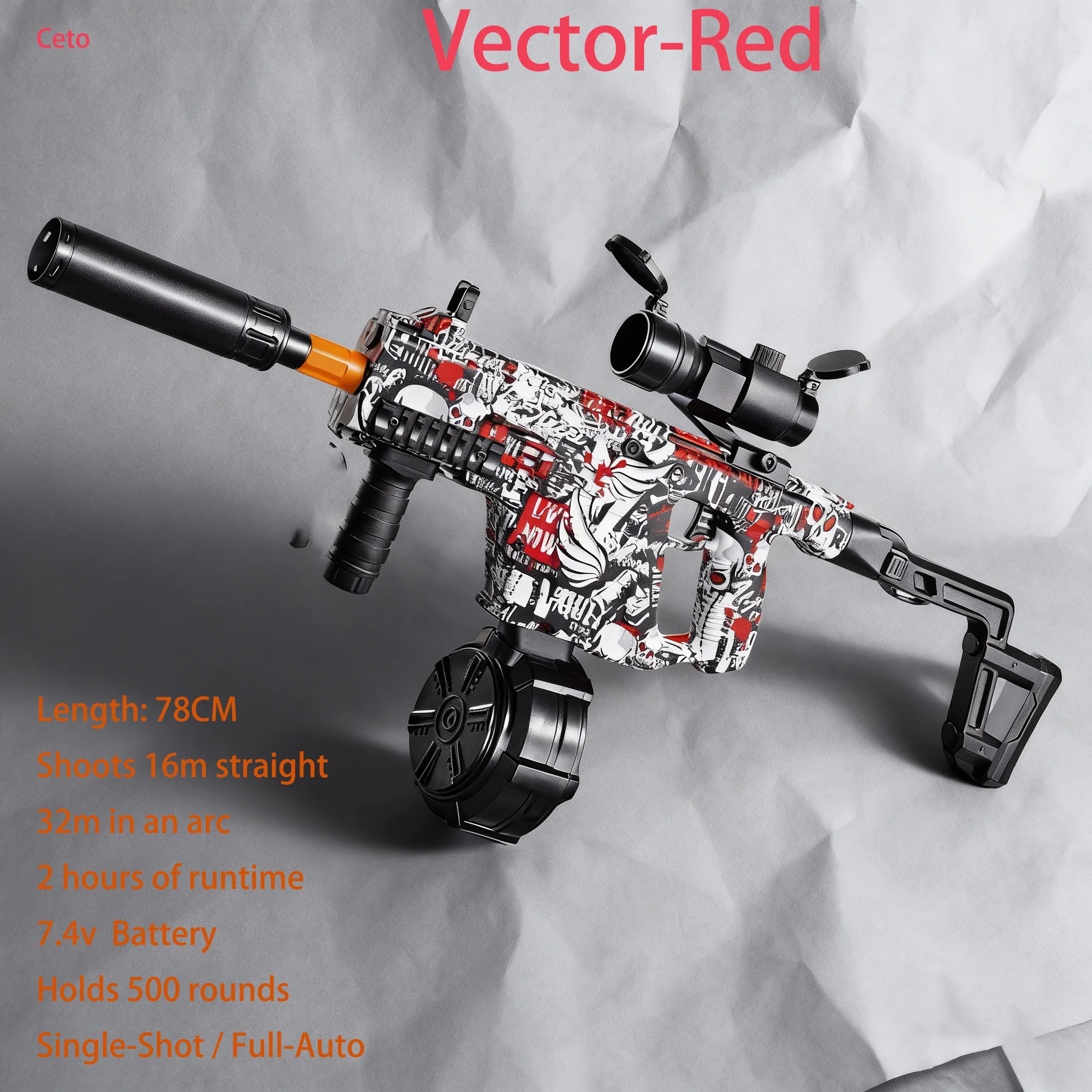 Pistola blaster de gel de longo alcance, até 30m, 7.4v, bola de gel elétrica automática com 500 rodadas, brinquedo de combate ao ar livre totalmente automático, presentes