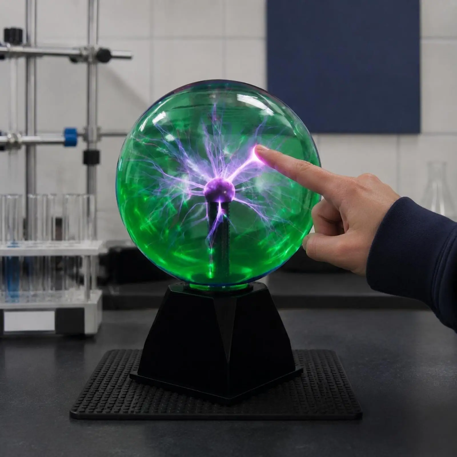 Electric Filament Globe Lamp 8 Inch Plasma Ball with Ebony Base for Bedroom Living Room Display