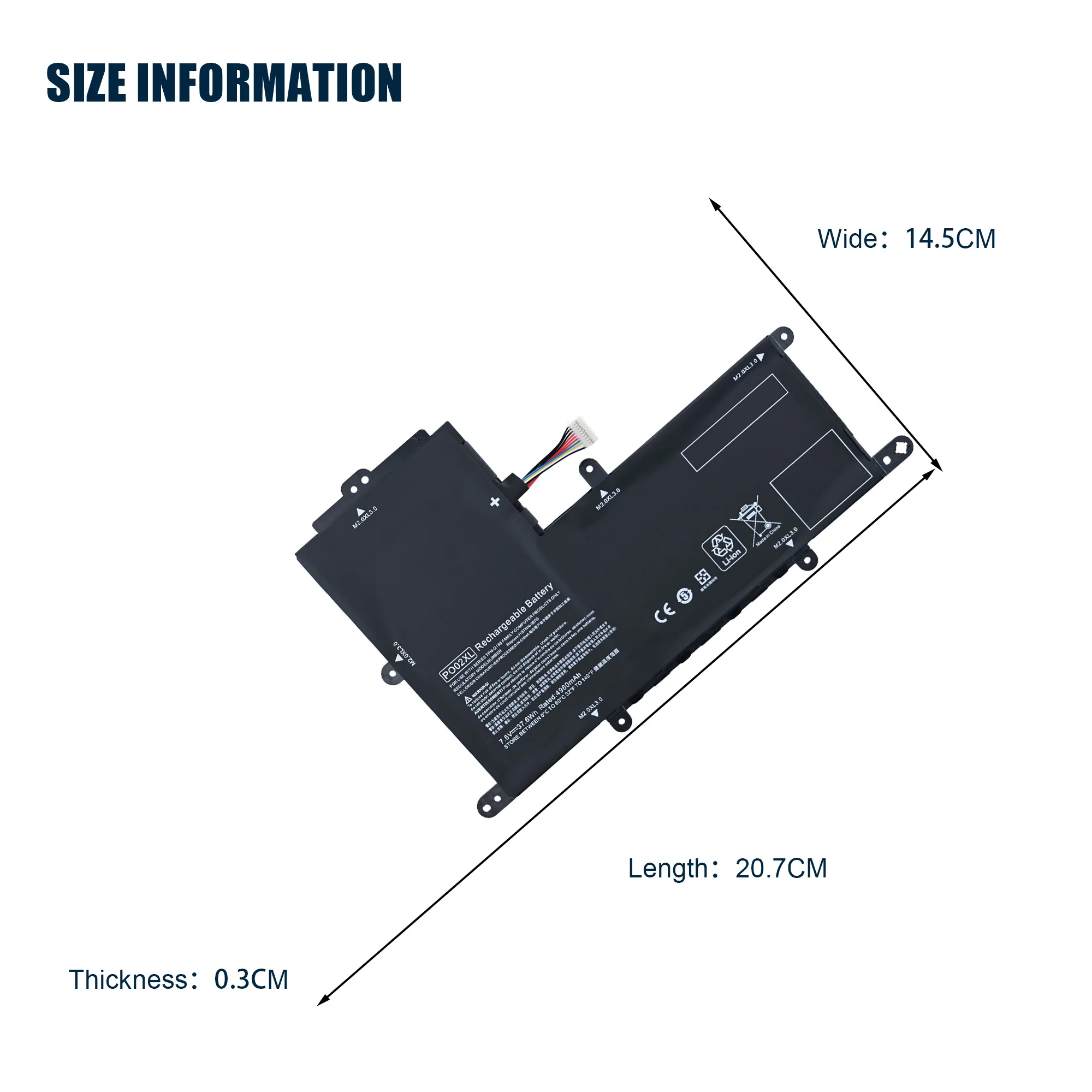 PO02XL 37Wh 7.6V Laptop Battery 824560-005 TPN-Q166 HSTNN-IB7G For Stream11-R015WN 11-R014WM HSTNN-DB7G Series Notebook