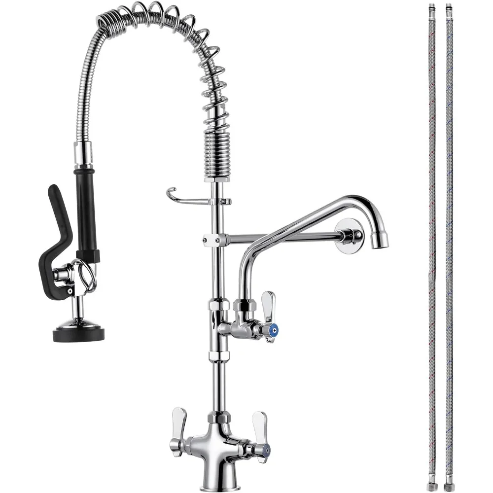 Commercial Kitchen Faucet with Single Hole Deck Mount and Pre-Rinse Sprayer, Including 10-Swing Add-on