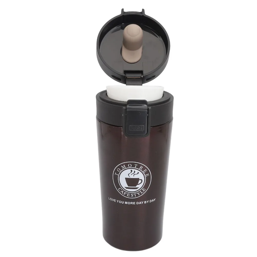 Dual Layers Insulated Coffee Cup 380ml Capacity Leak-Proof Travel Coffee Bottle Vacuum-Sealed Snap Flip Lid