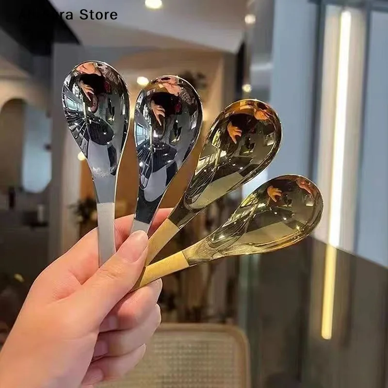 1 Stück Edelstahl-Suppenlöffel für Küche und Haushalt, Gold-Silber, hochglanzpoliert, Besteck für Kaffee und Tafelgeschirr
