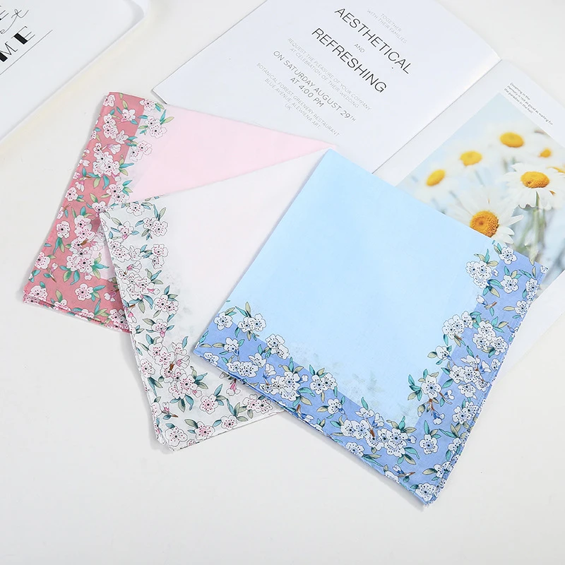 Popular Flower Cotton Printed Lady Handkerchiefs Women Handkerchief Children Kids Face Hand Kitchen Towels Christmas Gifts