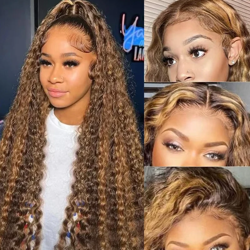 

4/27 Highlight Deep Wave Wig 13x6 Hd Transparent Lace Front Human Hair Wigs 30 40 Inch Curly Wave 100% Human Hair Wig For Women