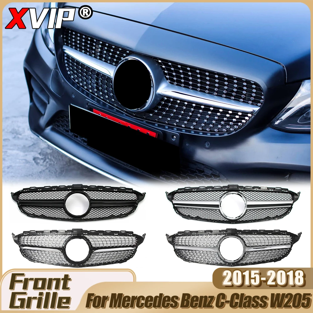 

XVIP Front Chrome Silver Diamonds Style Racing Grille For Mercedes Benz C-Class W205 C200 C250 C300 2015-2018 Tuning Accessories