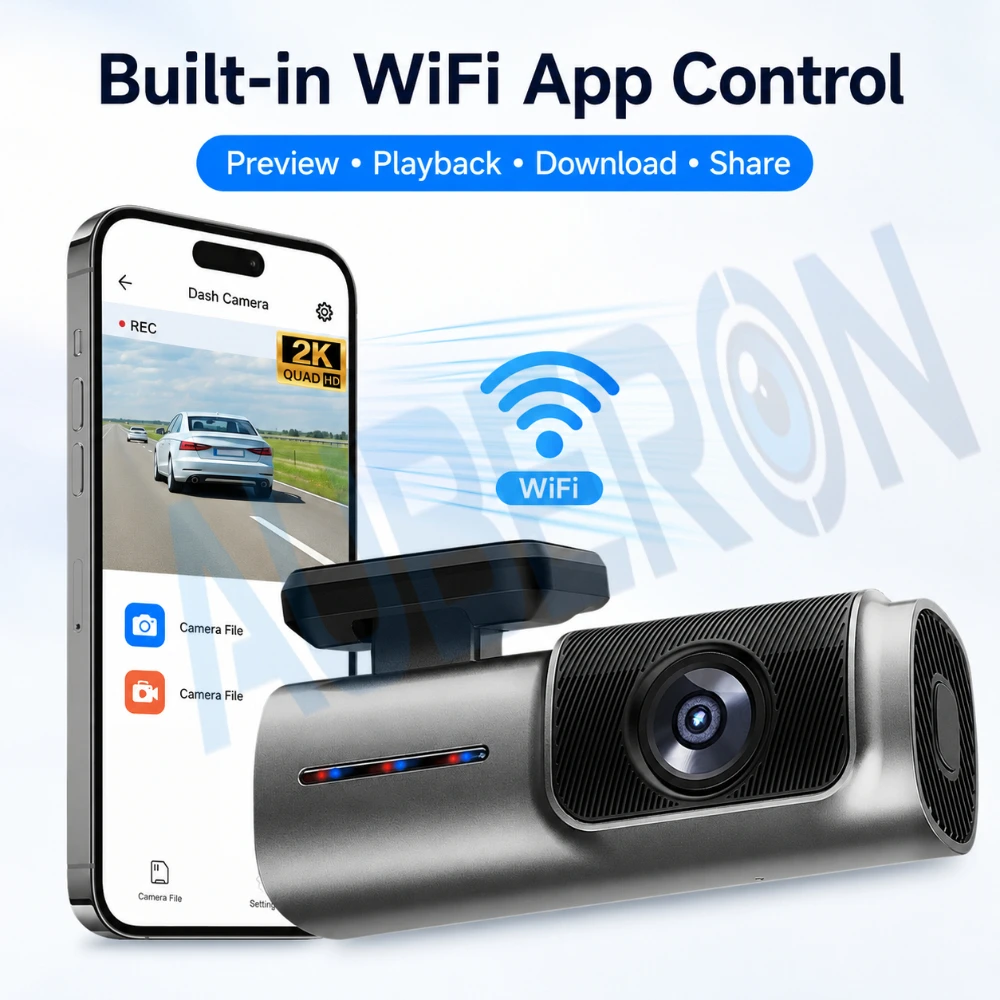 2K Dash Cam for Car Wi-Fi APP Control 170° Wide Angle Night Vision Car DVR G Sensor Loop Recording 24H Parking Monitor Smart DVR