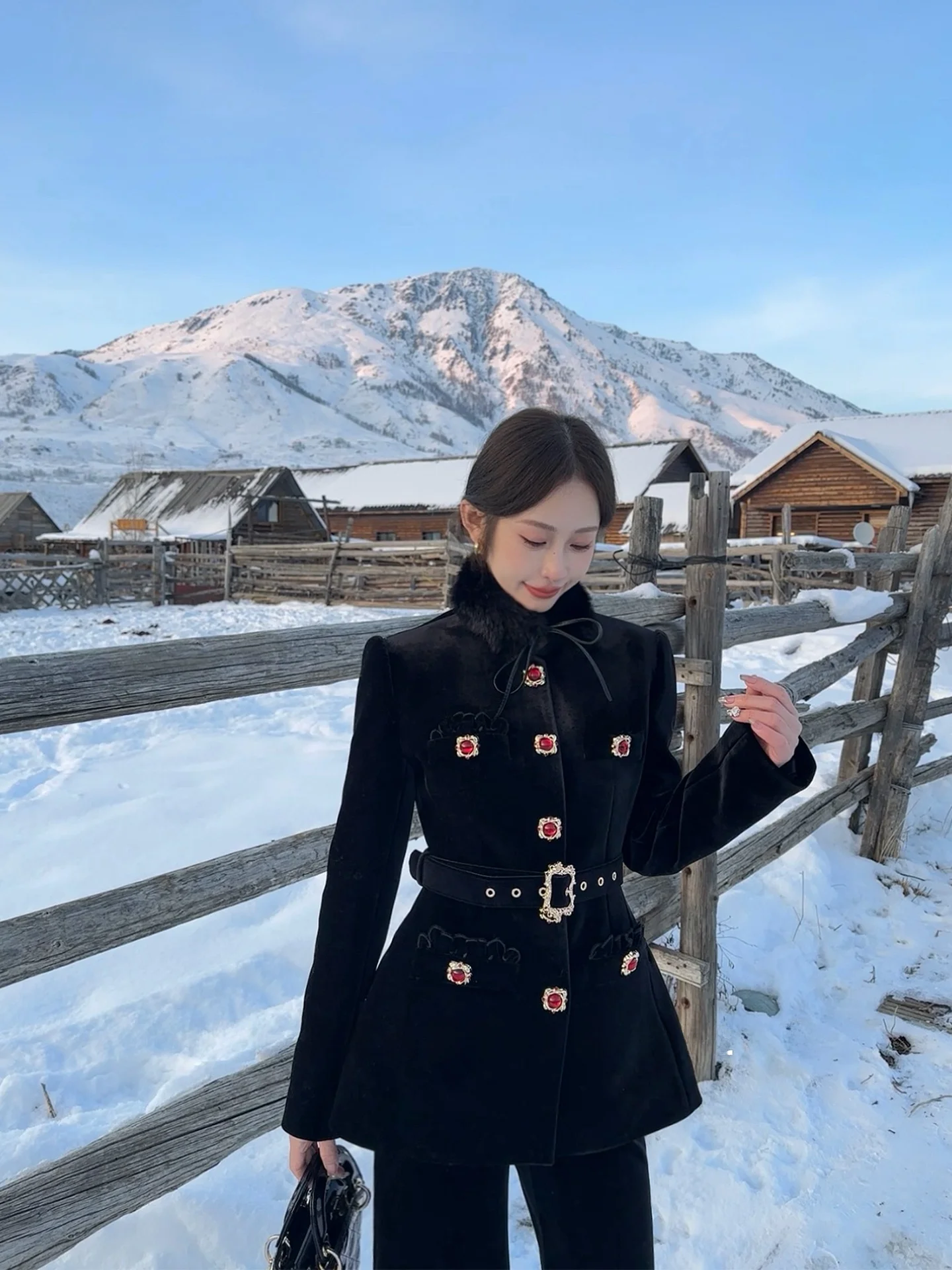 

Комплект Ele Bla Du: пуховик и брюки для женщин, в стиле барокко, ретро, китайский, новая зимняя мода, костюм-двойка