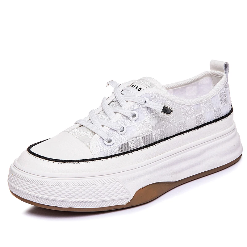 

Cowhide Vulcanized Casual Shoes Female 2023 New Thick Soled Small White Shoes Soft Leather Outdoor Sports Shoes Board Shoes