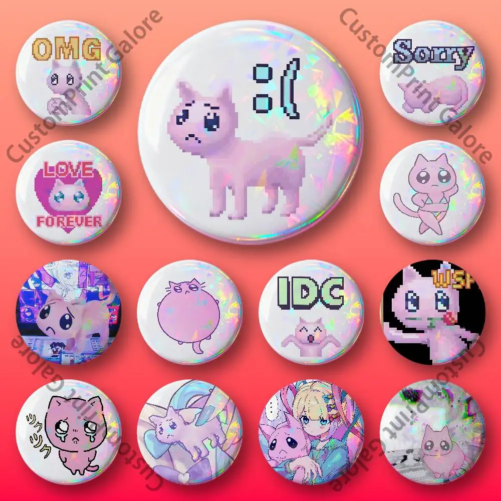P-chan Cat Game Needy Streamer Round Custom Badges 75 58 44 32 25 mm Brooch Backpack Hat Enamel Pins Accessories Toys Gifts