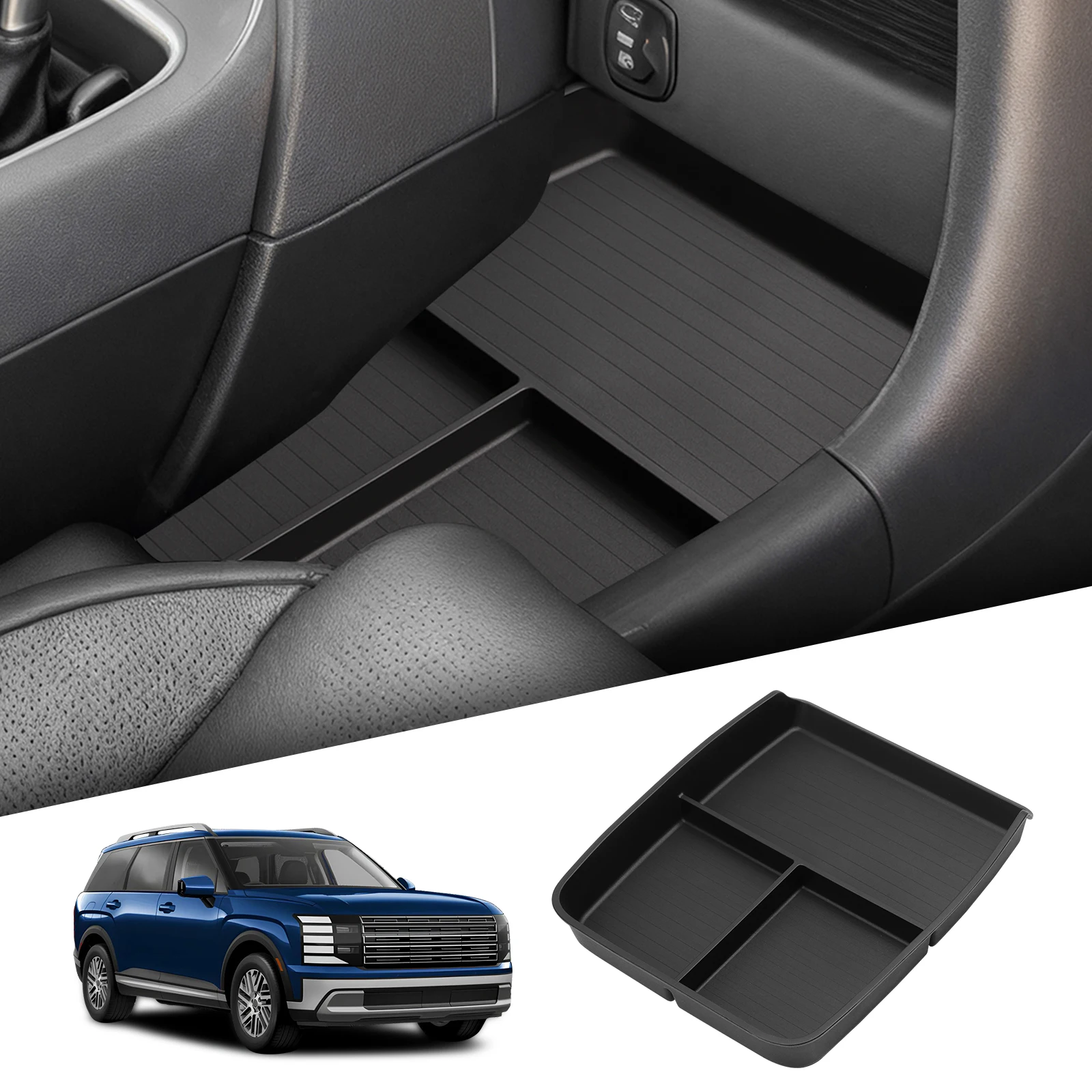 

LUCKEASY for Hyundai Palisade 2026 Center Console Lower Storage Box Car Central Tray TPE Organizer Accessories Tidying Black