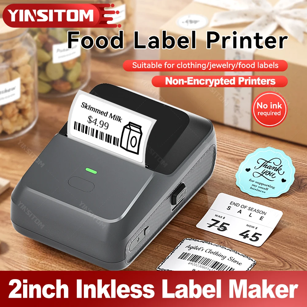 25-50mm Mini Label Maker Thermal Bluetooth Printer for Office Home Business Use 2 Inch White Color Sticker Label Paper Rolls Bag