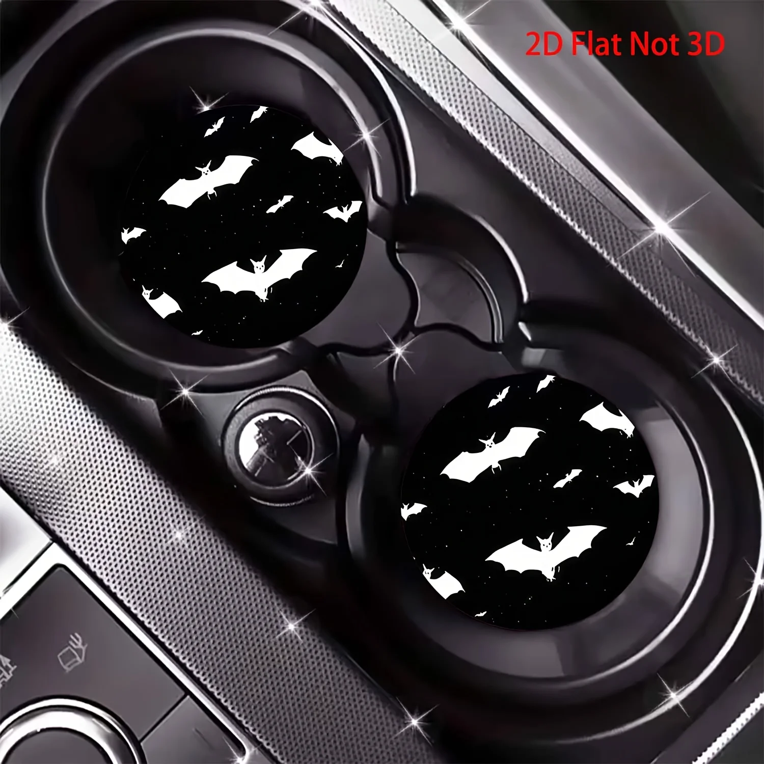 2pcs Spooky White Bats Car Coasters, Easy To Clean Coasters, Women'S Car Interior Decoration Additions, Gifts For Family And Fri