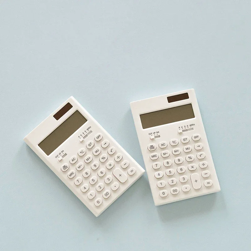 White Pocket Solar Calculator with Simple Function, Desk Calculators Handheld Mini Caculator for School Office