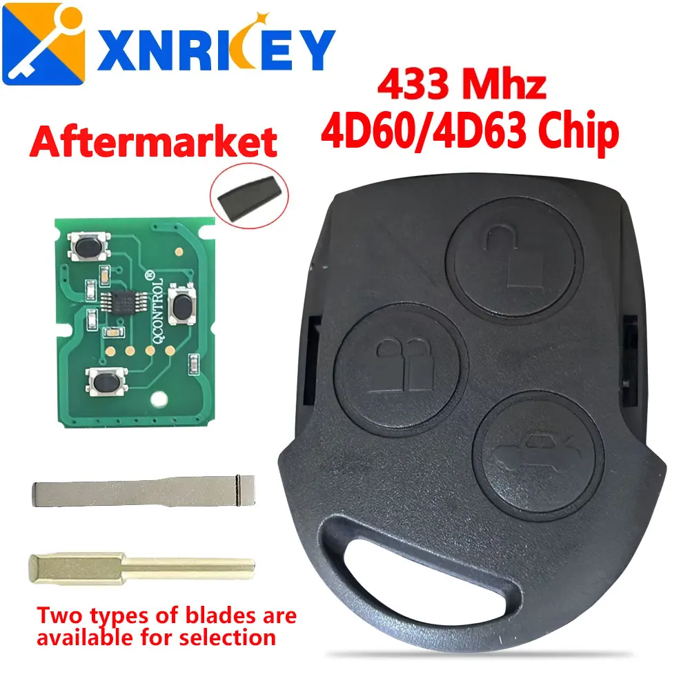 Llave de Coche XNRKEY para Ford Mondeo, Fusion, Focus, Fiesta, Galaxy, Llave Remota de 3 Botones, Chip 4D60/4D63, 433Mhz, Espadín FO21/HU101