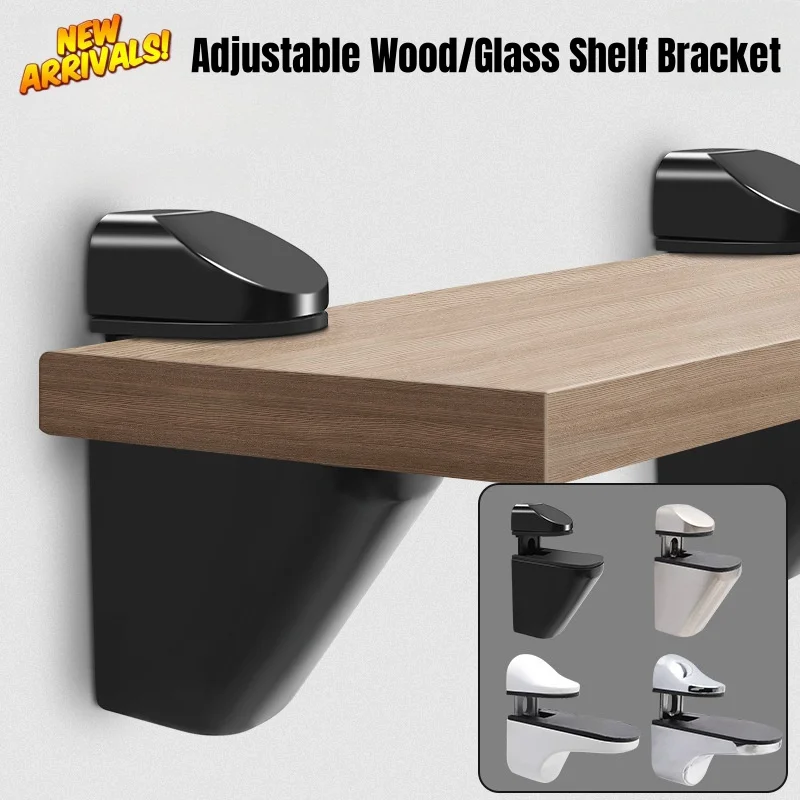 2Pcs Zinc Alloy Adjustable Shelf Bracket Wall Mount Anti-Slip Clamp for Wood Glass Floating Shelf Support
