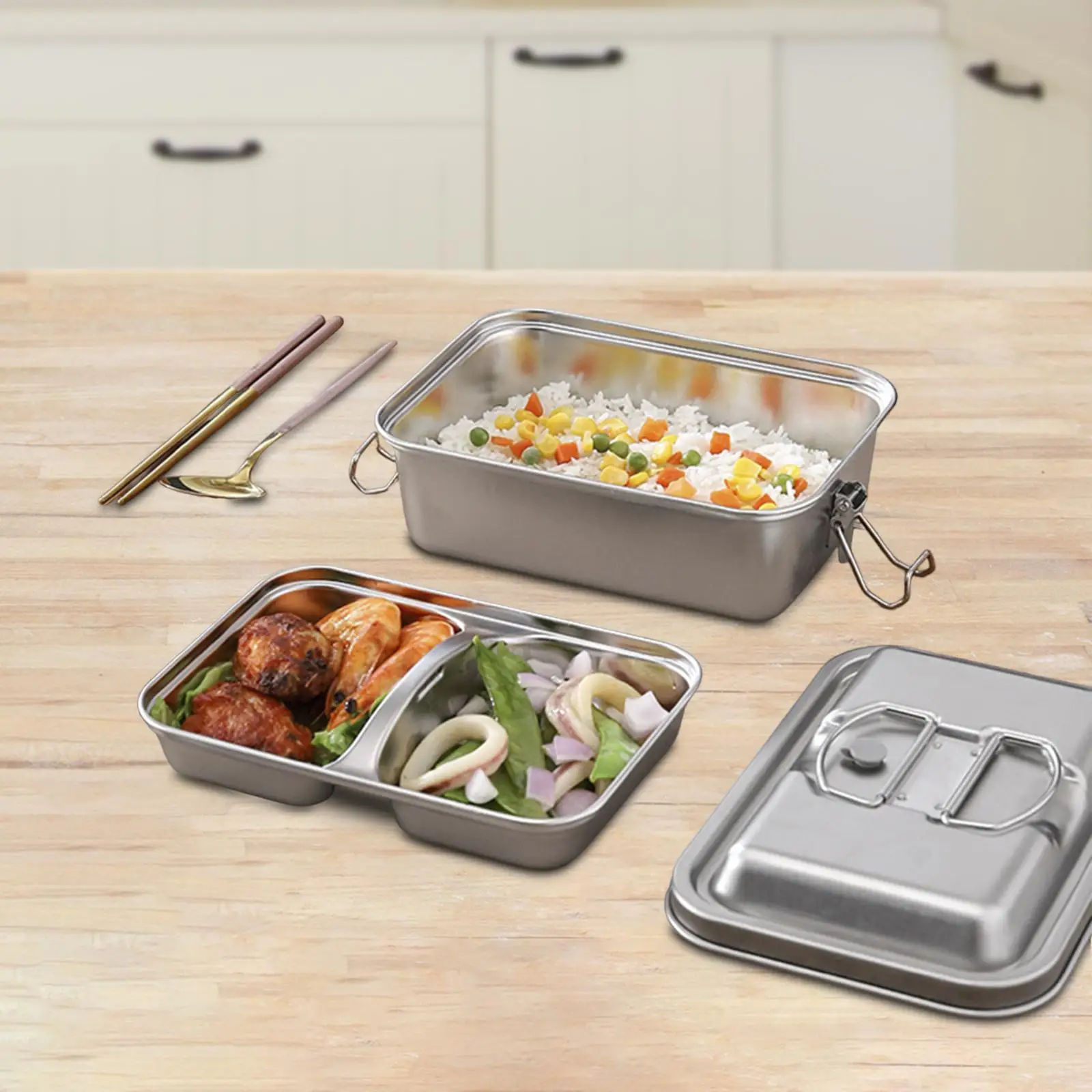 Lunch Box Reusable Easy to Clean Portable Large Capacity Divided Meal Box for Kitchen Household Backpacking Student Kids Adults