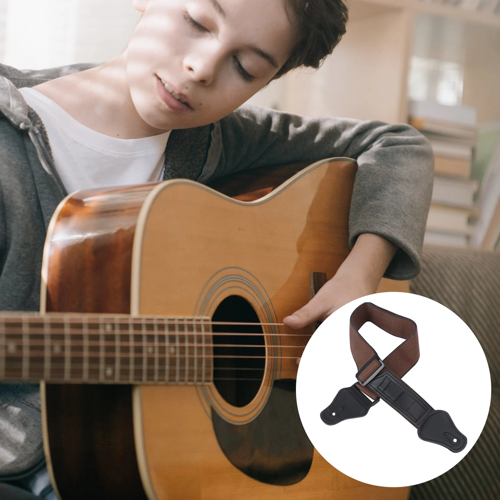 

Adjustable Pu Cotton Guitar Strap For Acoustic Electric Guitars Durable Anti-Slip Strap With Pick Slot Brown Bass Guitar
