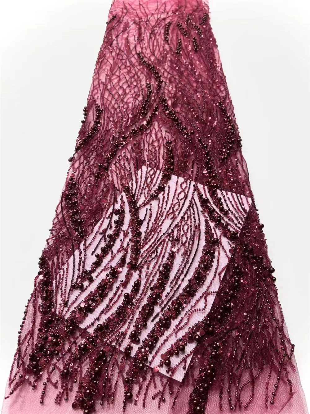 Luxus-Stoff für Kleid, 5 Yards mit Perlen, luxuriöser goldfarbener afrikanischer Spitzenstoff, 2025, hochwertiger Pailletten-Spitzenstoff für Kleid H47-1