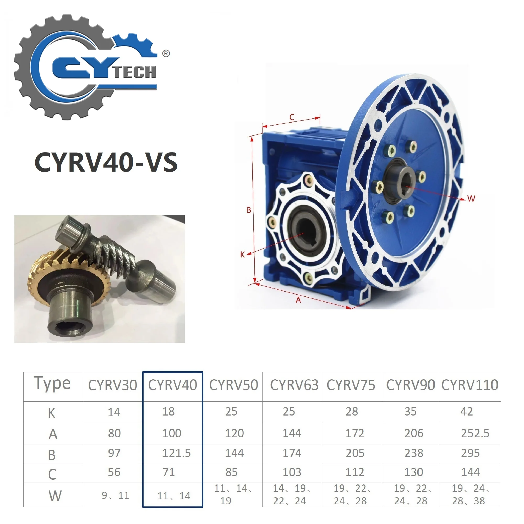 CHENYUE Worm Gearbox NMRV Gear reducer CYRV-VS 040 Input 9/11/14mm Output 18mm Ratio 5:1-100:1 Tin bronze  free-maintenance