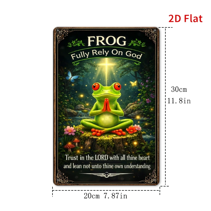 2D Flat, 1pc FROG Fully Rely On God Tin Sign - Christian Wall Decor with FROG Acronym Prayer, Religious Metal Sign