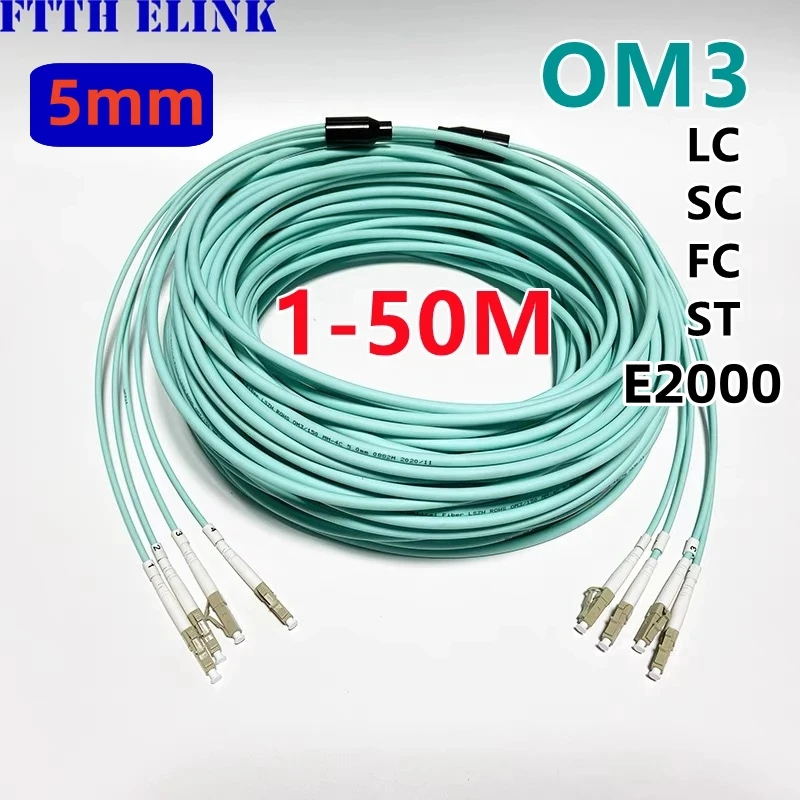 

4 core OM3 Armored fiber patchcord 1-50m 4C SC LC FC ST UPC APC E2000 LSZH waterproof 4 fibers optical fibre jumper 30M ELINK