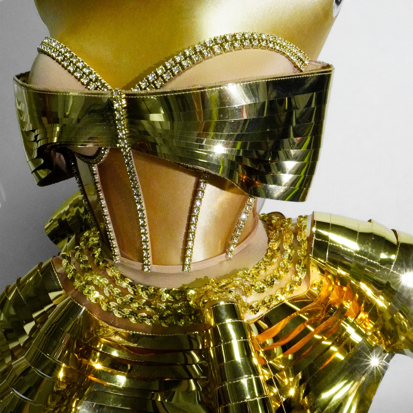 فستان مرآة بأحجار الراين الذهبية المتألقة، زي سحب الملكة، حفلة مسائية، حفلة عيد ميلاد، ملهى ليلي، ملابس راقصة، ملابس المسرح