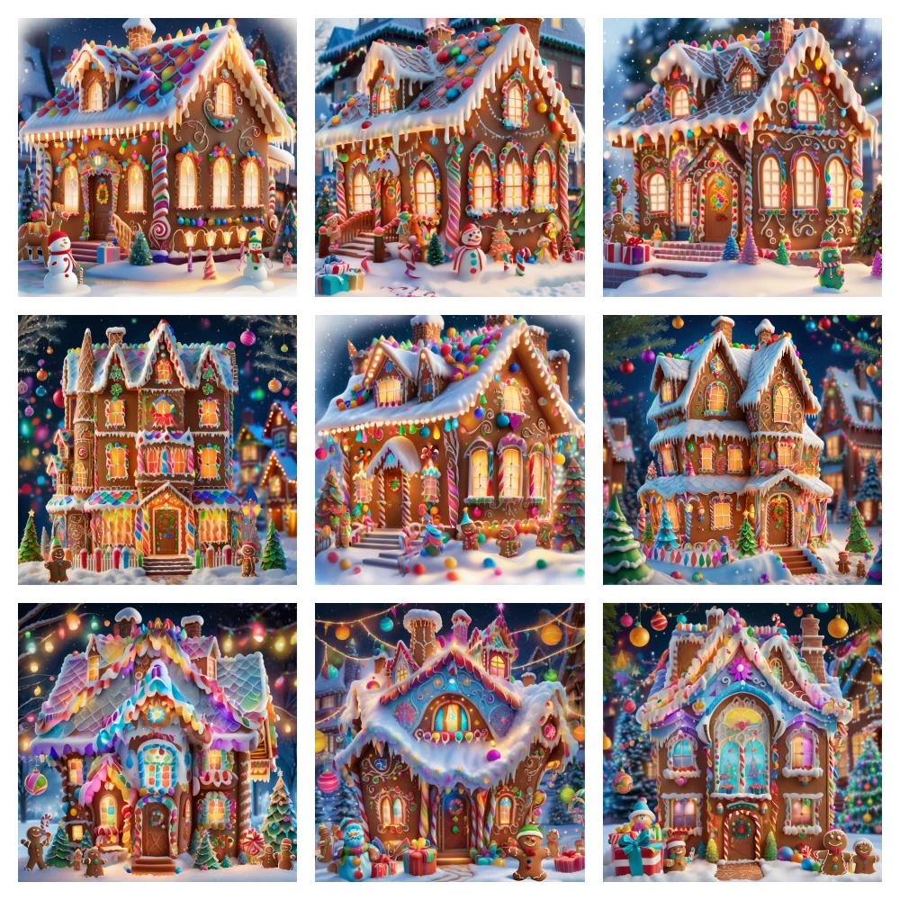 Warm Gingerbread House Diamond Painting Colorful Winter Snow Scene Full Diamond Embroidery Cross Stitch Set Christmas Decor Gift