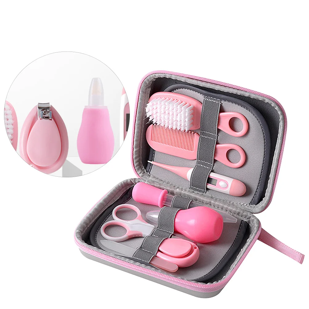 

8 in 1 Baby Care Set Includes Nail Clipper File Tweezer Brush Comb Feeder Thermometer Aspirator Newborn Gift Idea