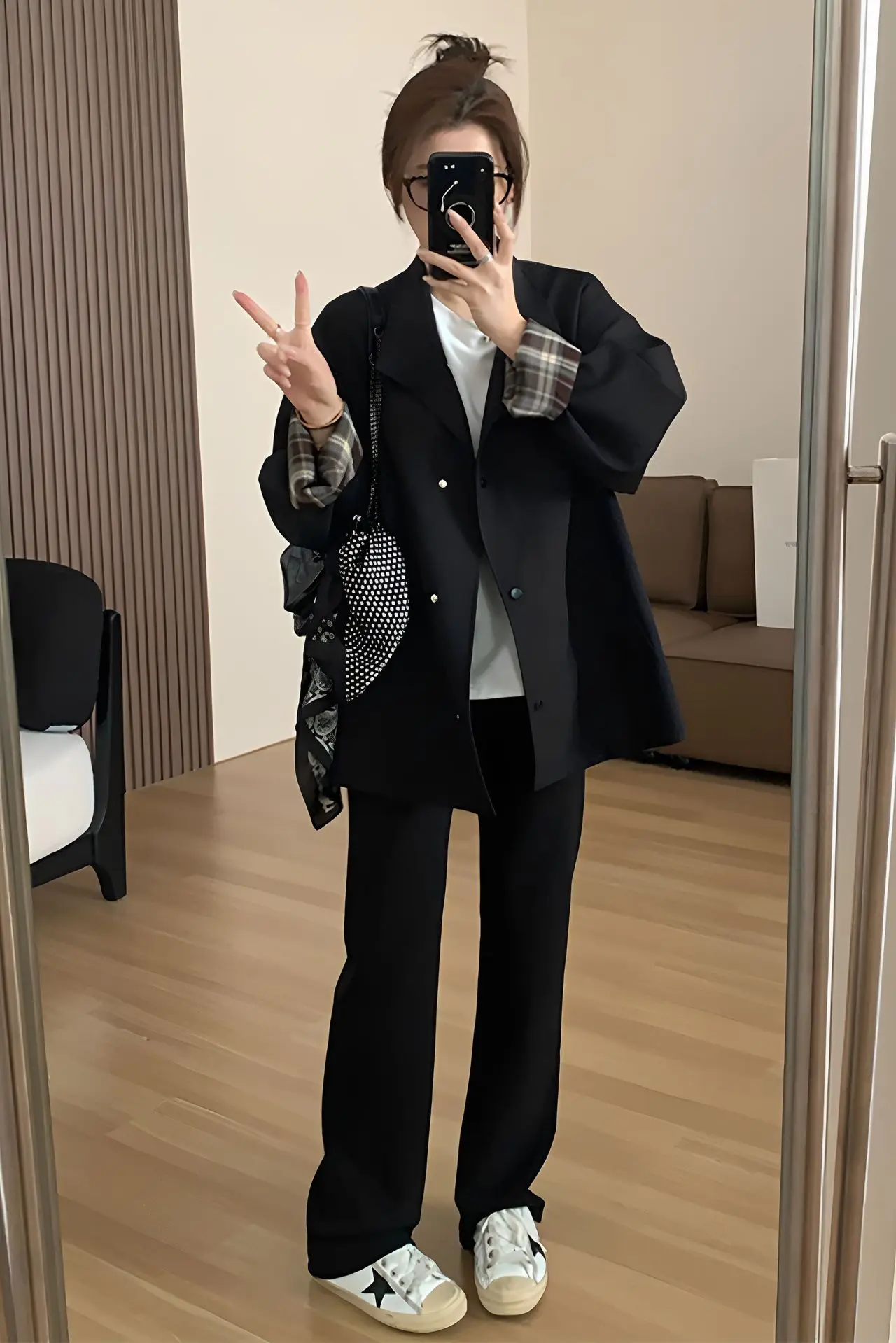 SuperAen Trench a maniche lunghe con giunture scozzesi a colori a contrasto Allentato dimagrante stile Inghilterra Donna Autunno Nuovi cappotti oversize