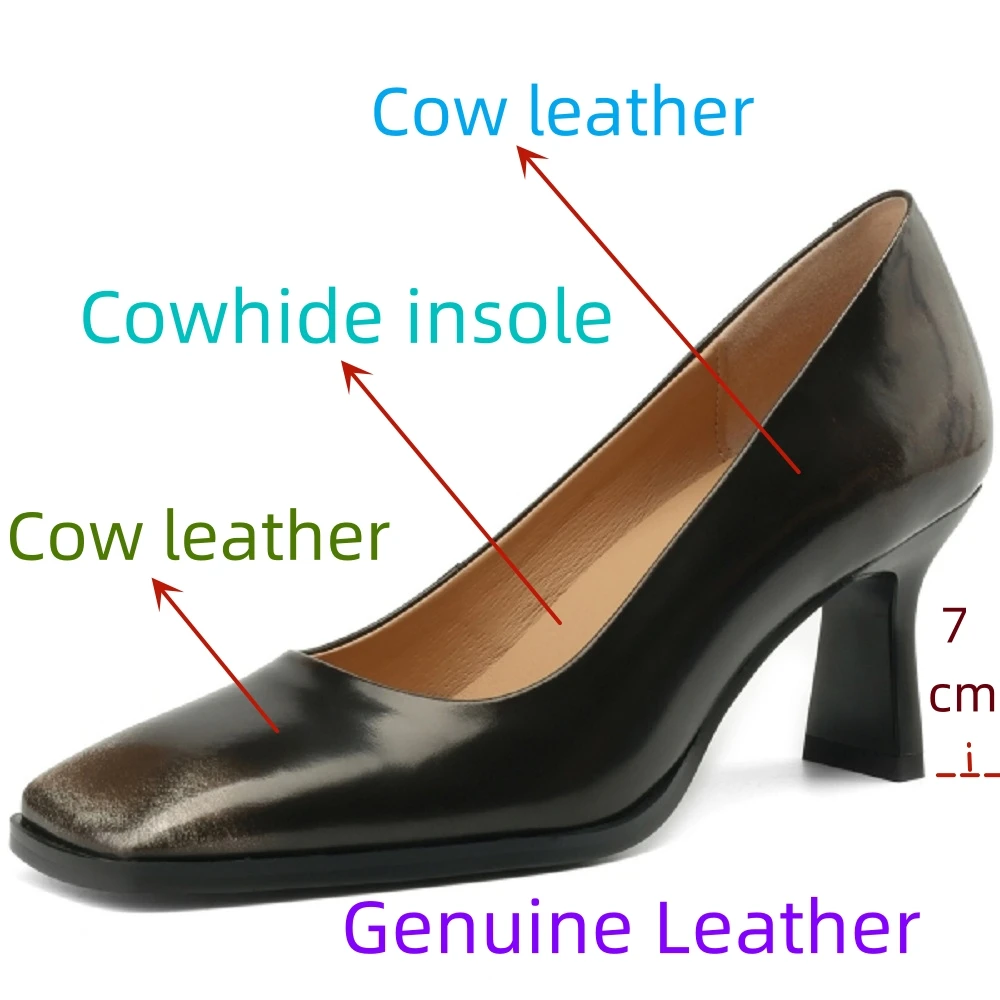 【EUNICE YUN】Women Pumps natural Genuine leather shoes Cowhide upper Square head fashion casual shoes 34-40