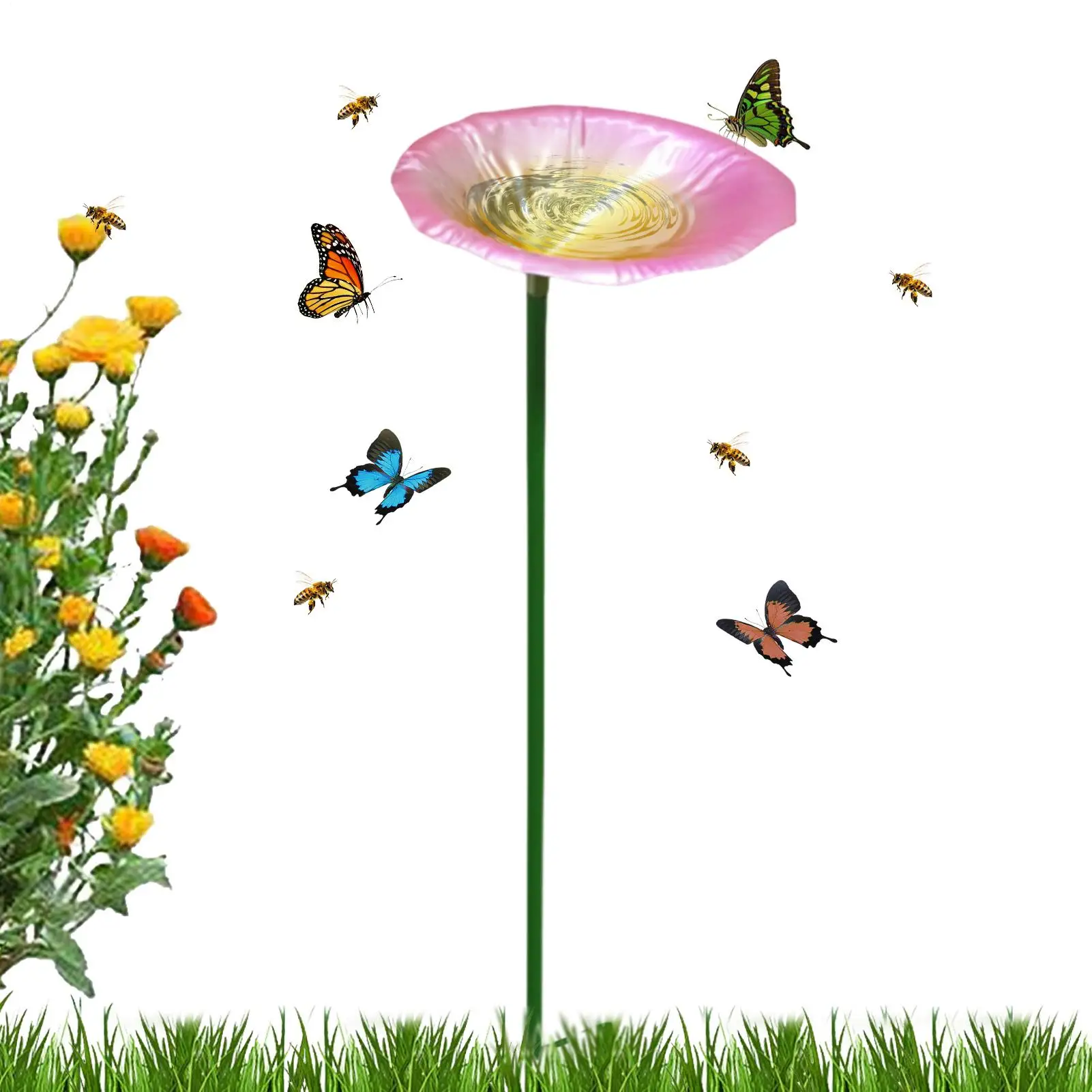 

Металлическая поилка-купальня для птиц на подставке: для окна, террасы, патио, двора, балкона, перил, земляного пруда