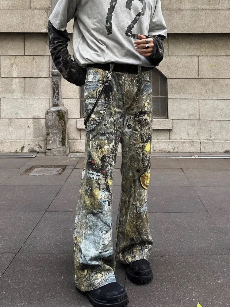 2026 Trashy Y2K 2000S 3D Graphic Painted Streetwear Baggy Jeans Pants For Men Clothing New Rock Punk Denim Trousers Ropa Hombre