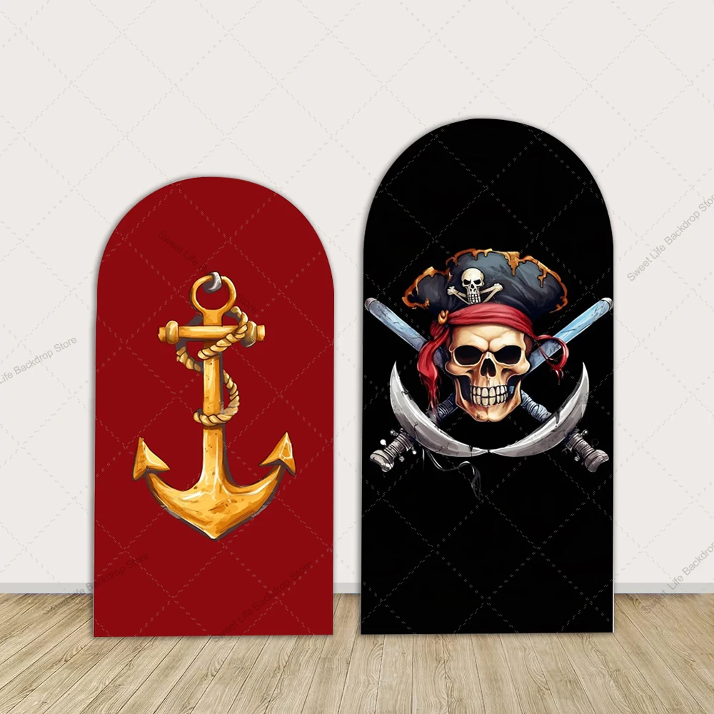 

Череп пиратская арка фон крышка корабль якорь мальчик день рождения арочная стена фон для фотосъемки Декор