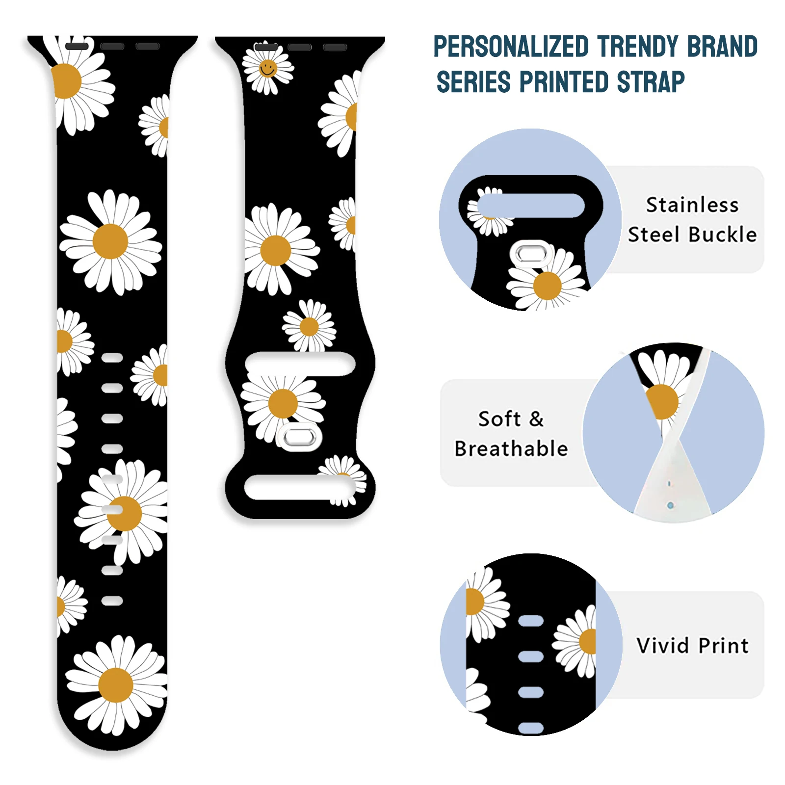 Fashion Printed Strap for Apple Watch 9 8 7 SE 6 Silicone Band Replaceable Bracelet for iWatch Strap 45mm 44mm 42mm Watchband