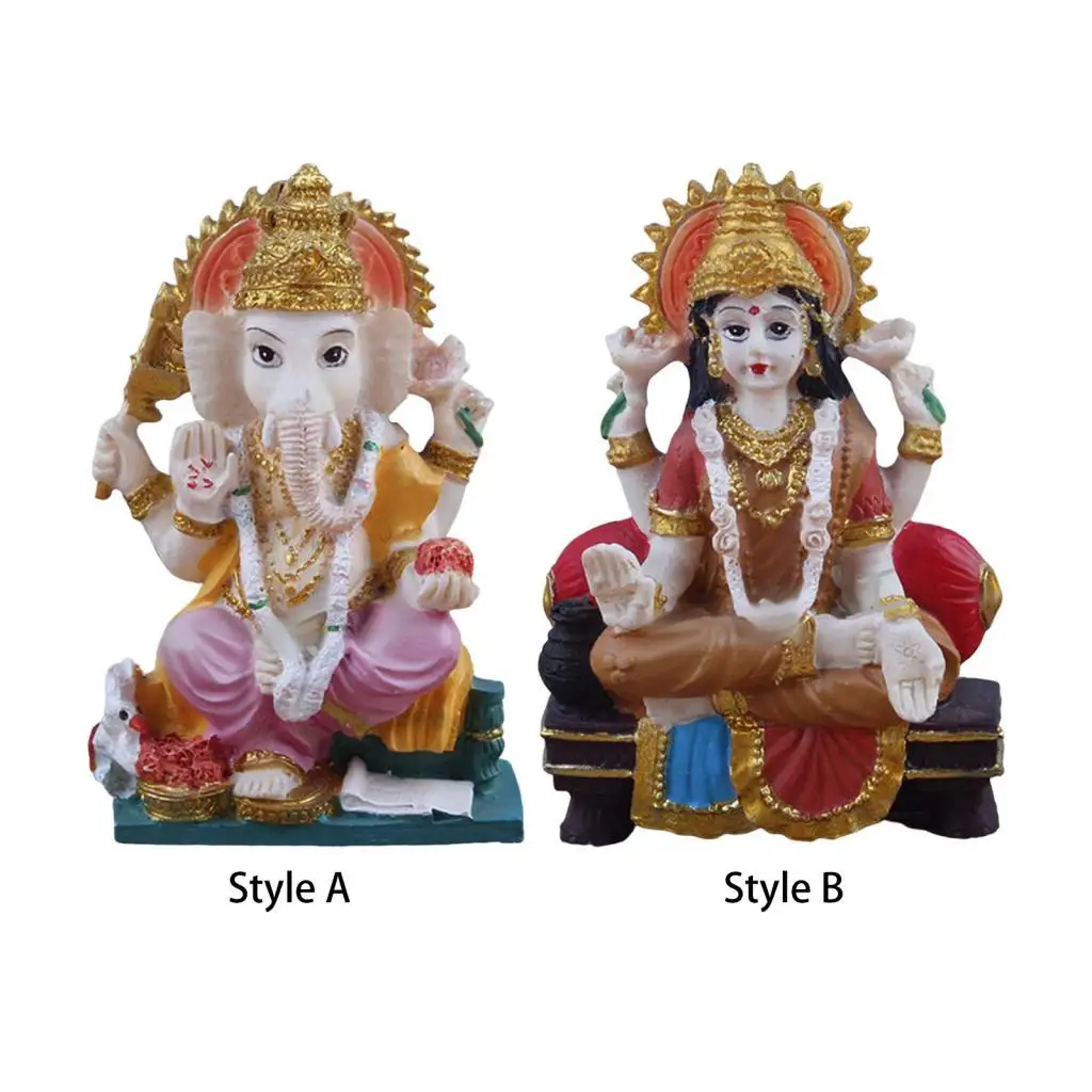 Mini Simulation Hindu Deity Statue Resin Model Elephant Sculpture for Desktop
