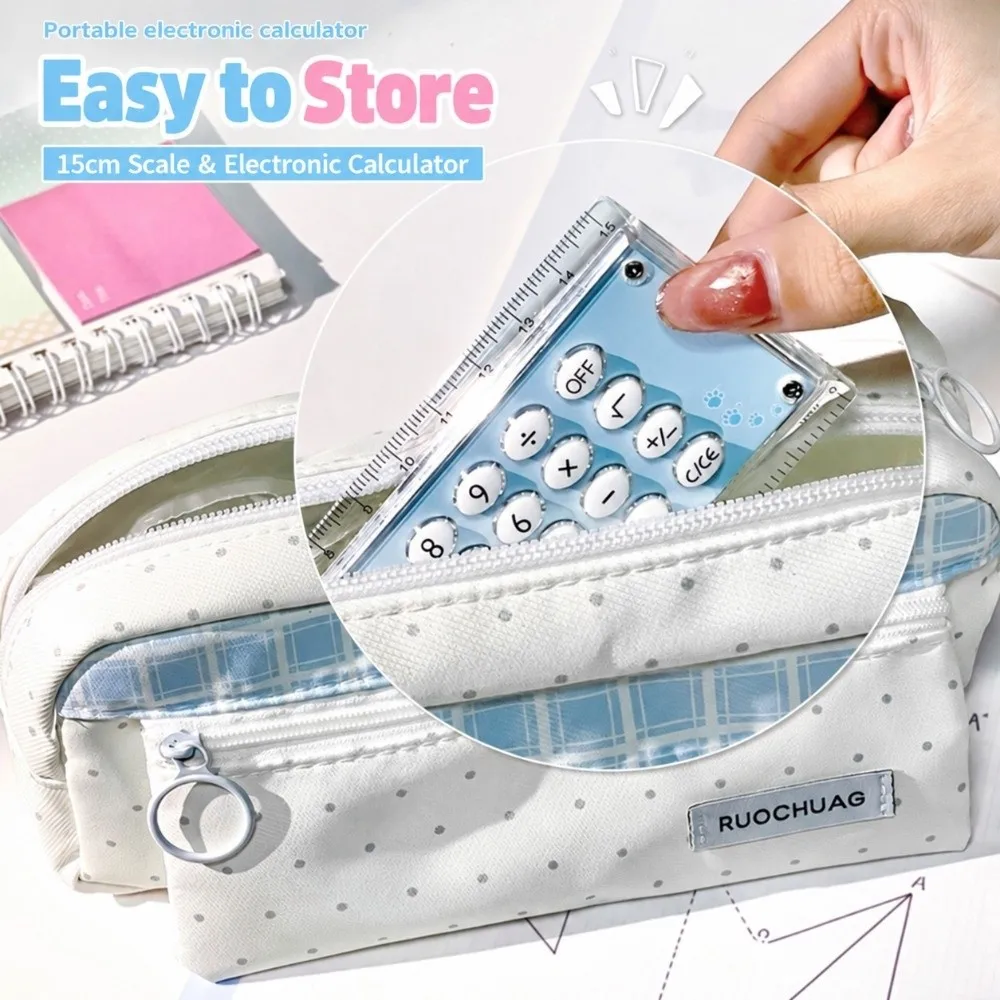 15cm Ruler Calculator Cartoon Pattern Electronic Display Electronic Calculator 2 In 1 Design Straight Ruler Classroom Use