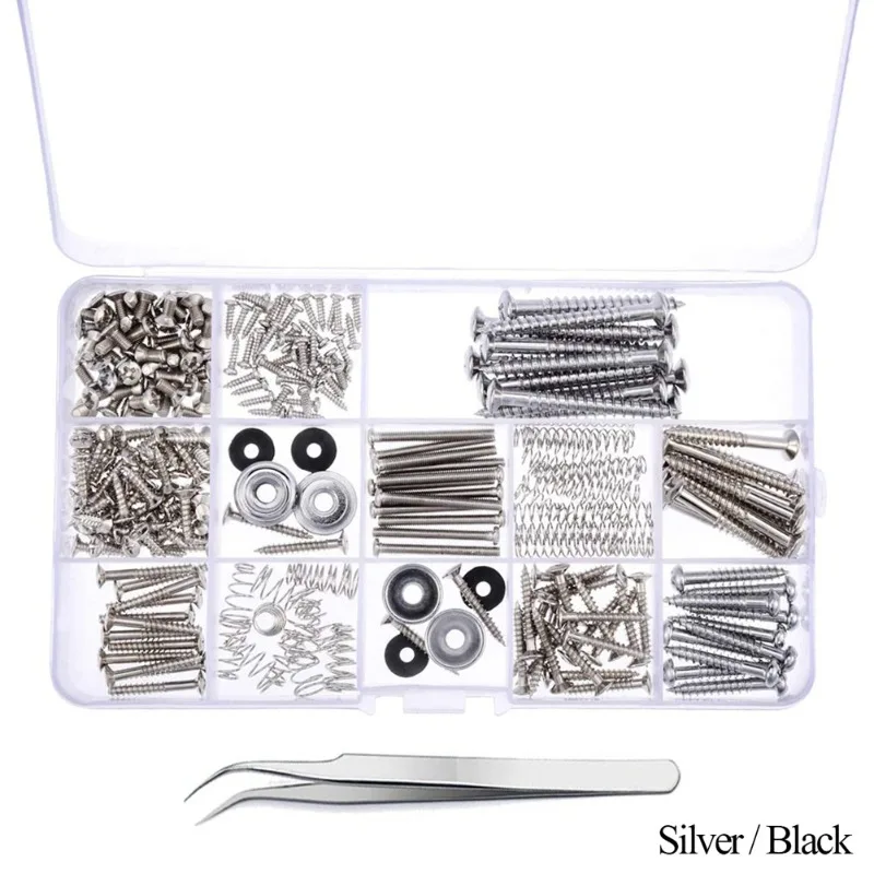 Guitar repair screws 9-piece set, guitar accessories strap buckle set, luthier tools (silver/black)