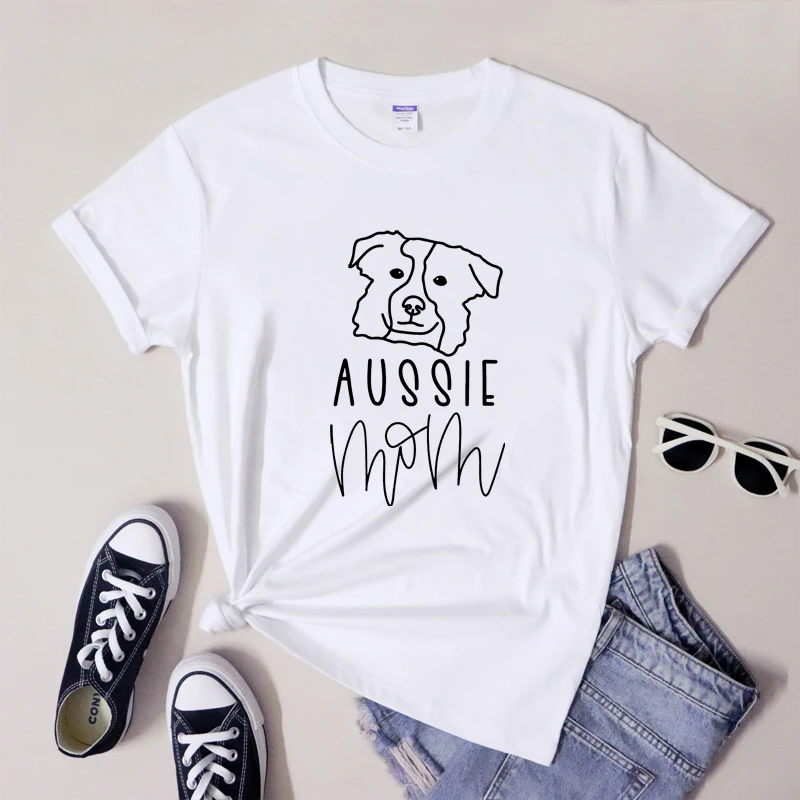 Aussie Mom T-Shirt Cute Australian Shepherd Graphic Tee Shirt Funny Dog Mama Gift Tshirt Camiseta