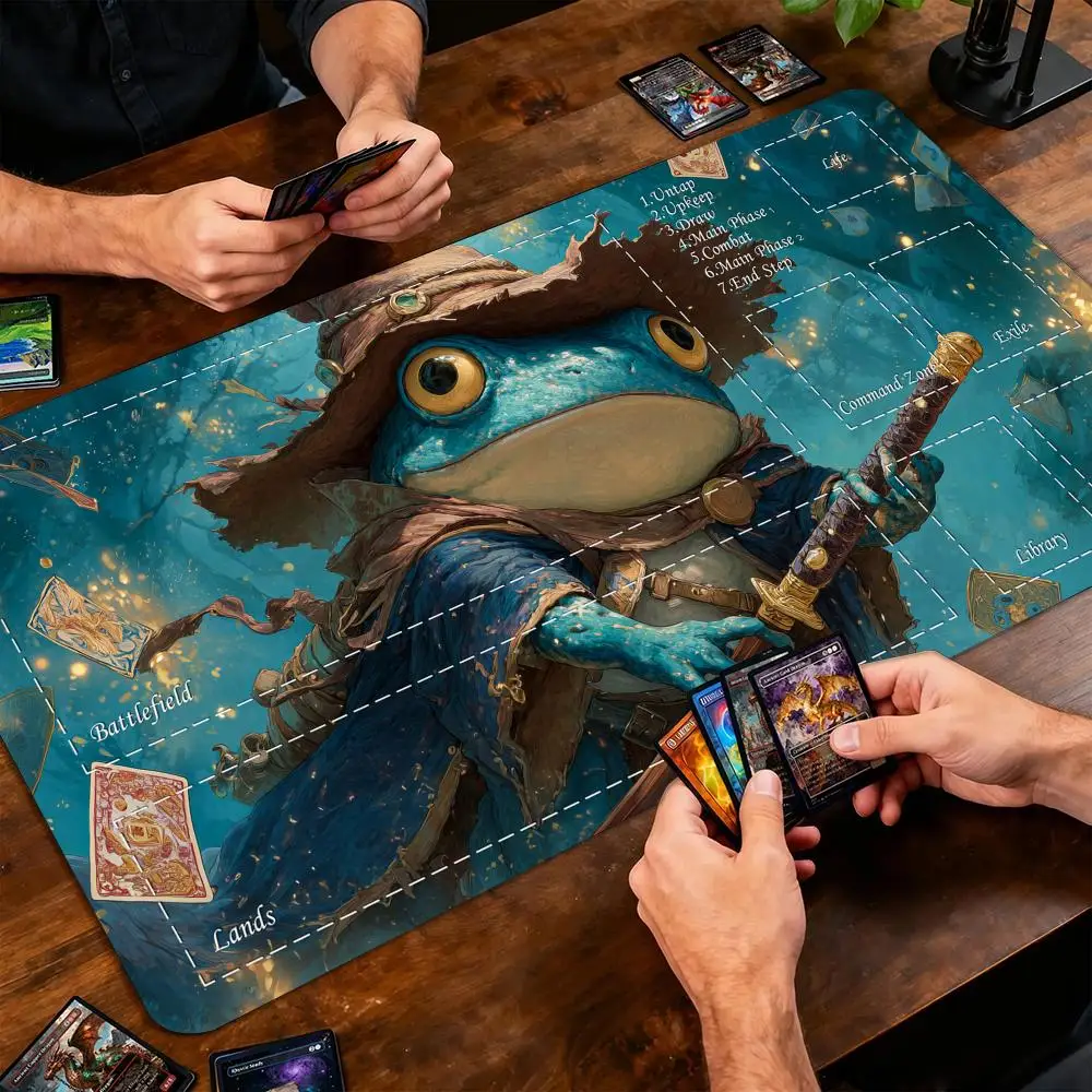 Blue-Robed Frog Warrior Magic Card Battle Mat TCG Playmat Anti-slip Base 35X60CM gathering gaming mats Board Game Mat for TCG