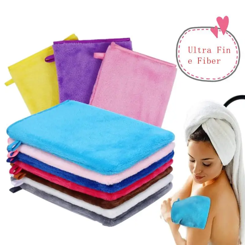 1 pz colorato struccante guanti detergenti riutilizzabili morbida microfibra asciugamano per la cura del viso bellezza panno detergente per il viso cura della pelle