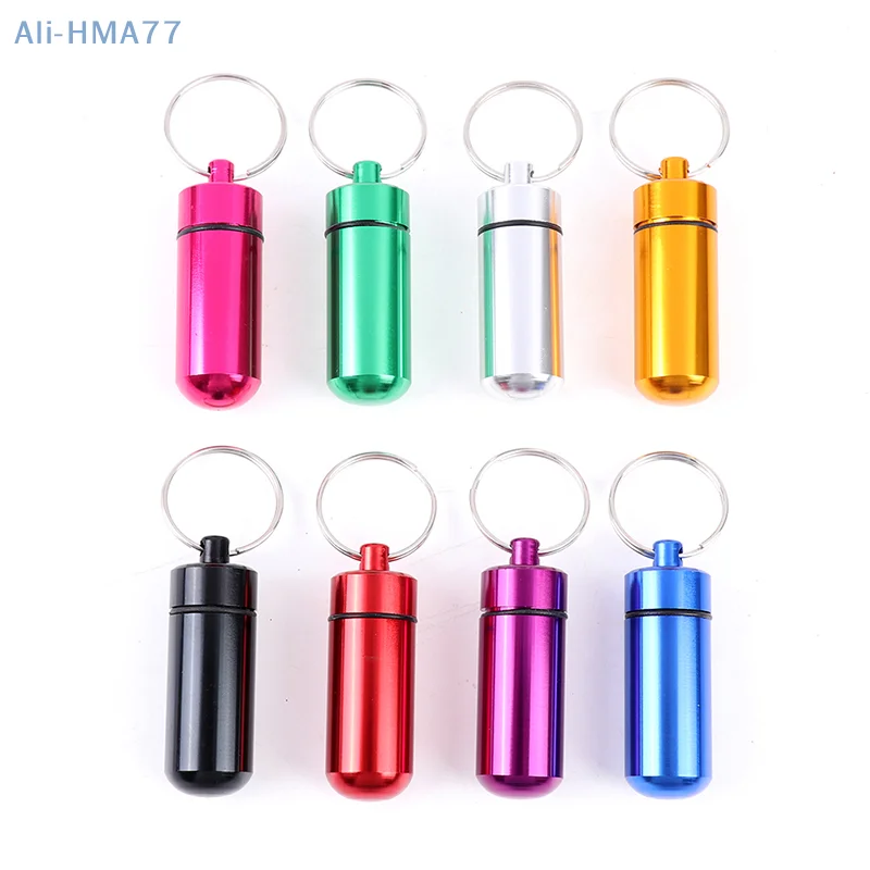 Keyring Tablets Medicine Container Pill Box Aluminium Key Chain Drug Holder