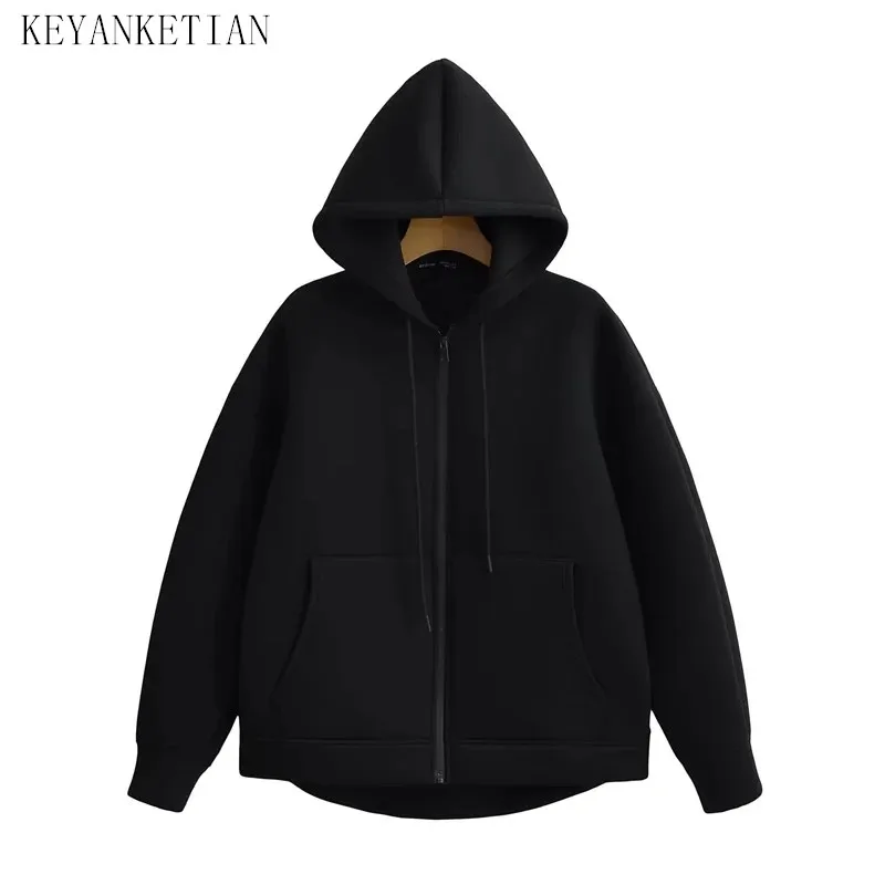 KEYANKETIAN Winter New Women's Zipper Hoodie High Street Unisex style Front Pocket Oversize Loose Sweatshirts Outerwear Top