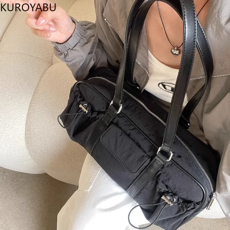 

Casual Nylon Shoulder Bag for Women Large Capacity Korean Y2k Bag Travel Drawstring Multi-pocket Messenger Bag Tote Handbags