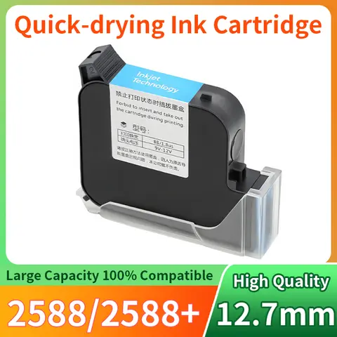 1PCS JS12 2588 2588M + Compatible black Ink Cartridge 600DPI 12.7mm Handheld Inkjet Printer Fast Dry Eco Solvent Ink Cartridge